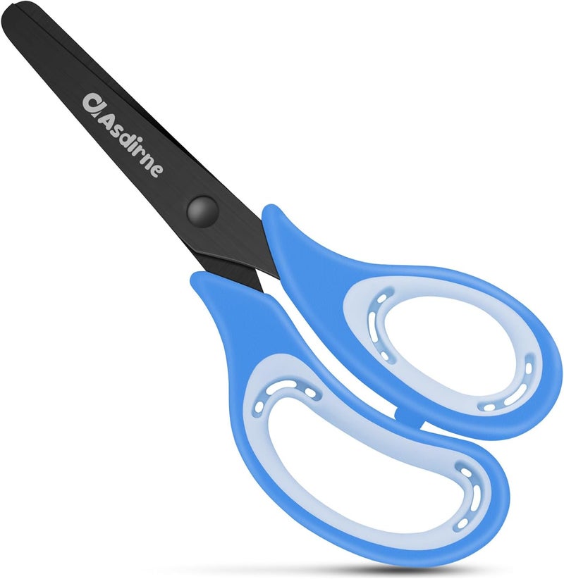 Asdirne Kids Scissors - Safety Children Scissors with Blunt Tip Stainless Steel Blades and Soft Grip, Great for Home and School, Blue, 13.5cm - Image 1